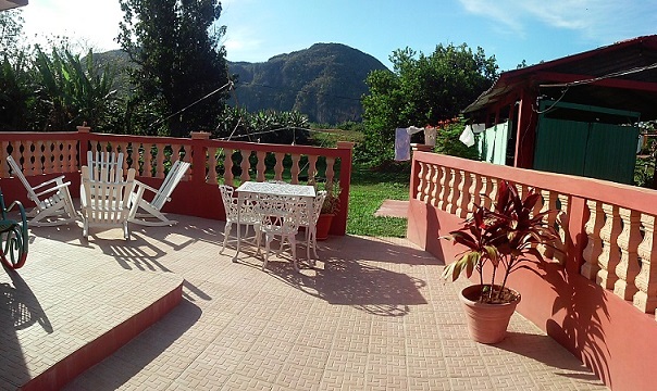 'Back terrace and view to the mountain' 